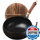 Umetre Carbon Steel Pan, 10.2" Woks & Stir-fry Pans With Wooden Lid Cookware New. Price: $50.81.
