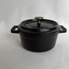 Staub Cast Iron Mini Round Cocotte Black 0.25 Qt Used. Price: $28.00.