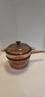 Vintage Visions Pyrex Saucepan Set Amber Brown Glass V-20-B V-15-C Lid Used. Price: $59.99.