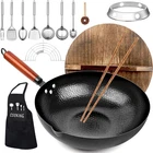 14 Piece Carbon Steel Pan, Woks & Stir-fry Pans Set With Wooden Lid Cookware New. Price: $78.20.