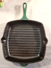 Creuset 10.5" Enameled Cast Iron Square Grill Skillet Griddle - Hunter Green Used. Price: $59.95.