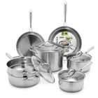 Greenpan 11 Piece Stainless Steel Cookware Induction Ready, Tri-ply Multiclad New. Price: $216.58.