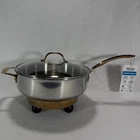 Viking Copper Handle 3-PLY Stainless Steel 5.25 Quart Saute Pan Glass Lid New. Price: $99.99.