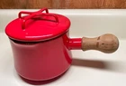 Dansk Kobenstyle Jhq 1 Quart Saucepan + Lid Bright Chili Red Enamel Teak Handle Used. Price: $79.99.