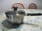 Meyer 3 Quart Stainless Steel Tri/ply Sauce Pan W/ Vented Lid "nice" Used. Price: $32.99.