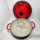 Creuset Dutch Oven Size 30 / 12 Flame Red Enameled Cast Iron Bonus Glass Lid Used. Price: $199.95.