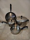 Vtg Farberware Aluminum Clad Stainless Steel 6 Piece Set-pots Skillet Lids Used. Price: $54.95.