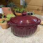 Celebrating Home Stoneware Cranberry Large Casserole Dish With Lid Used. Price: $28.79.