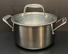 Pampered Chef 4QT 3.8L Pot W/ Glass Lid Handles Stainless Steel (25H) Used. Price: $95.00.