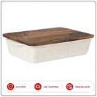 The Pioneer Woman Vintage Lace 9" X 13" Ceramic Baking Dish Wood Lid New. Price: $30.99.