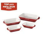Lagostina 4 Pc Stoneware Baking Set Red Stove Table, Stackable Box. Price: $73.11.