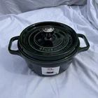 Staub Cast Iron Round Casserole Green Enamel 8.5 In Double Handle With Lid New. Price: $199.00.