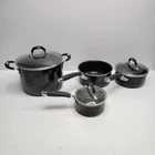 Set Of 7 Shown - Members Mark Pot Pan With Glass Lid Porcelain Enamel Non Stick Used. Price: $29.95.
