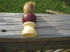 "solid Set Trademark Sterilized Ny Usa" Burgundy Cream Handle Shaving Brush Used. Price: $19.99.