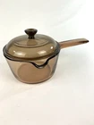 Vtg Vision Corningware Amber Glass 1L Pot Sauce Pan W/ Spout & Pyrex Lid Used. Price: $21.99.