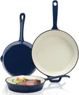 Hisencn Enameled Cast Iron Skillet Set - 3 Ceramic Pieces, Navy Blue New. Price: $125.93.