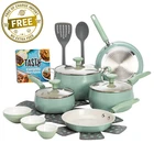 Tasty Clean Ceramic 16 Piece Non-stick Aluminum Cookware Set, Sage Green New. Price: $59.39.