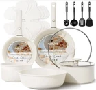 Carote Pots Pans Set, Nonstick, Detachable Handle - 17 Pcs, Cream White New. Price: $60.00.