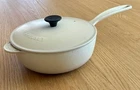 Rare Le Creuset Brioche Enamel Cast Iron 21 2.25 Q Saucier Fry Pan Lid Discon Vg Used. Price: $140.00.