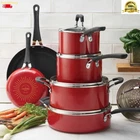 Tramontina 11-PIECE Nonstick Porcelain Enamel Cookware Set-red New Opened Box. Price: $150.00.