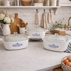 Vintage Corningware Blue Cornflower Casserole 1.75QT, 1.5QT, 2QT Lid Trivet Used. Price: $54.00.