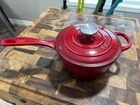 Basque Enameled Cast Iron Cookware 2 Qt. Saucepan With Lid - Red Used. Price: $27.00.
