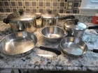 9 Pc Lot Vintage Revere Ware Copper Clad Skillet Saucepans Pots W/lids Used. Price: $86.99.