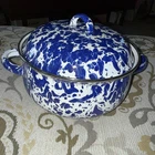 Golden Rabbit Enamelware Dutch Oven (cobalt Swirl) With Lid Splatter Blue Used. Price: $36.00.