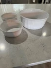 Corningware Casserole French White Baking Dishes 2) F-16-B (1) F-1-B Used. Price: $45.00.