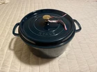 Staub Cast Iron 7 Qt, Round, Dutch Oven, La Mer New. Price: $200.00.