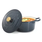 Megachef 5.3 Quarts Round Enameled Cast Iron Casserole Lid Gradient Dark Blue New. Price: $83.00.