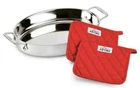 All-clad Stainless Steel 15-INCH Oval Roaster With Pot Holders Open. Price: $69.99.