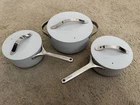 Caraway Ceramic Cookware Set Pots With Lids 6.5 & Two 3QT Euc Used. Price: $192.00.