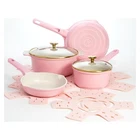 Paris Hilton Pink 10PC Nonstick Cookware Set, Heart Knobs, Ceramic New. Price: $87.48.