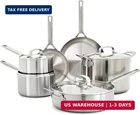 Greenpan X Bobby Flay 10 Piece Stainless Steel Cookware Set, Tri-ply Multiclad New. Price: $472.48.