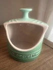 Le Creuset Stoneware Salt Keeper Sea Teal Blue Well Used. Price: $45.00.