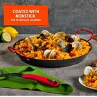 Imusa 10" Carbon Steel Coated Nonstick Paella Pan, Red Handles Damaged New. Price: $17.96.