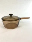 Vintage Vision Corningware Pyrex 2.5L Amber Glass Pot Sauce Pan & Lid France Used. Price: $29.99.