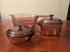 Vision Corning Pyrex Amber Glass Cookware Bakeware 5 Piece Set Lid Usa Vtg Used. Price: $80.00.