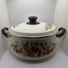 Vtg Strawberries Cream Dutch Oven Stew Pot With Lid Enamel Gibson Cottagecore Used. Price: $24.99.
