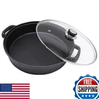 Opexscal 12" Cast Iron Skillet W/ Tempered Glass Lid, Double Handle New. Price: $76.26.
