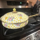 Mackenzie Childs Enamel Saute Pan Lid Yellow Floral Courtly Check Style 3 Qt New. Price: $225.00.