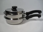 System 7 Saladmaster TP304/316 Surgical Steel 9" Saute Pan,steamer, Db, Vapo Lid Used. Price: $114.98.
