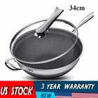 Non-stick Honeycomb Wok 34CM Stainless Steel Frying Pan With Lid New. Price: $49.02.