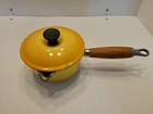 Le Creuset #18 Yellow Sauce Pan Spout Lid Pot Vintage French Cookware Used. Price: $85.00.