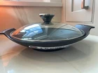Le Creuset Mini Wok With Glass Lid Matte Black New/box. Price: $185.00.