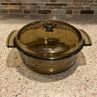Anchor Hocking 1438 - Amber 9'' Ribbed Bottom Casserole 2 Qt Dish With Lid Used. Price: $19.79.