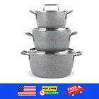 Granitestone Gray Pots And Pans Set Nonstick 6 Stackable Piece Cooking Kitchen New. Price: $99.95.