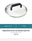 New Pampered Chef Replacement Nonstick 2QT Saucepan Lid Professional Cookware. Price: $23.39.