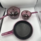 Vintage Cranberry Pyrex Vision Ware Set 1L & 2.5L Pots W/ Lids + 10 Skillet Used. Price: $69.99.
